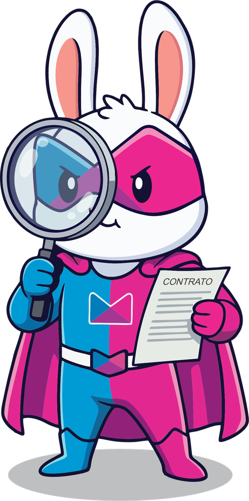 Mascote Multech analisando com uma lupa