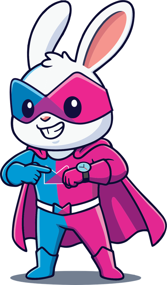Mascote Multech apontando para o próprio relógio