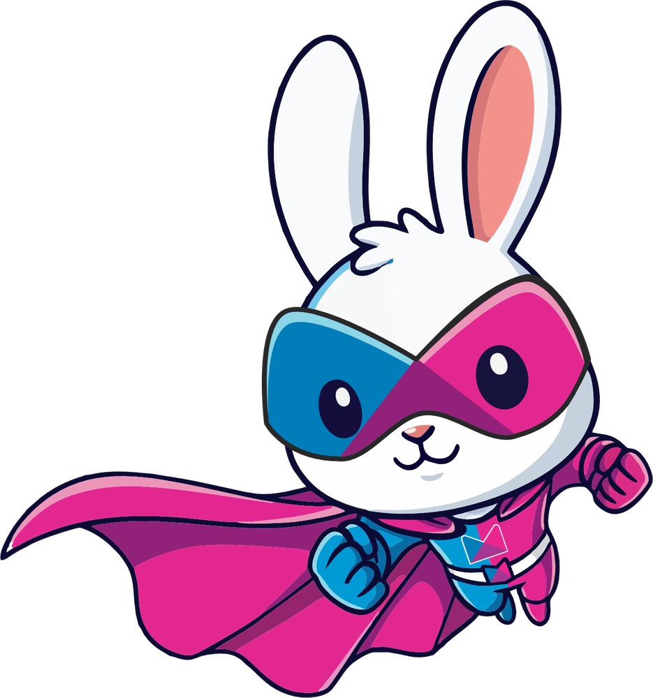Mascote da Multech, um coelho super-herói voando